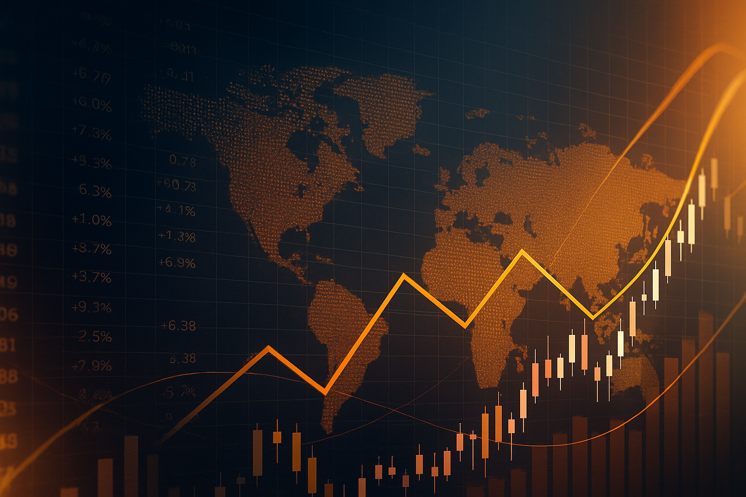 Financial news-themed digital background design with speedometer, stock market indicators, and branding elements for Vie Capital.