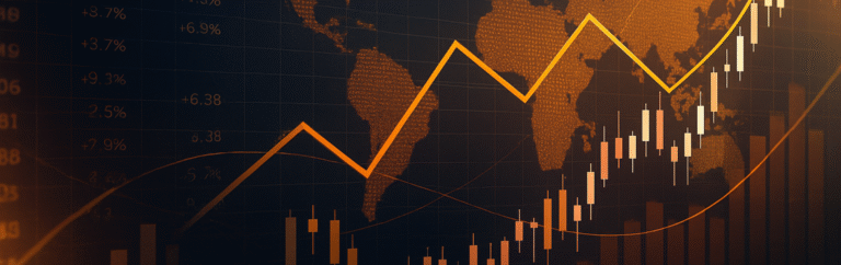 Financial news-themed digital background design with speedometer, stock market indicators, and branding elements for Vie Capital.