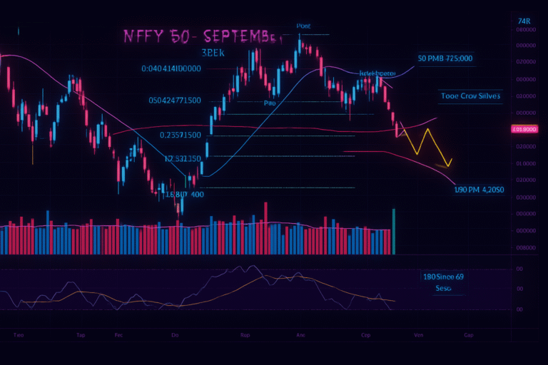 Abstract financial market image showing a glowing orange world map, rising candlestick chart, and upward trending lines, symbolizing global stock market growth and momentum.