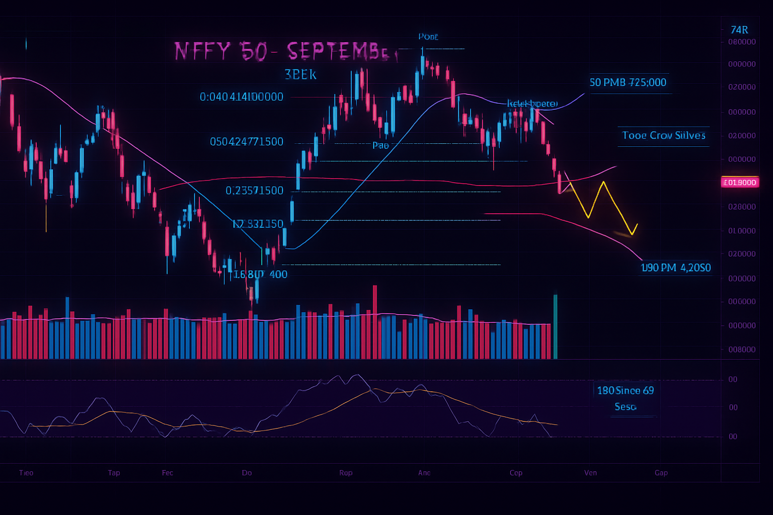 Abstract financial market image showing a glowing orange world map, rising candlestick chart, and upward trending lines, symbolizing global stock market growth and momentum.